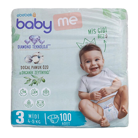 baby me Midi 3 Numara Bebek Bezi 4-9 kg 100 Adet