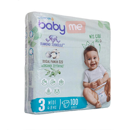 baby me Midi 3 Numara Bebek Bezi 4-9 kg 100 Adet