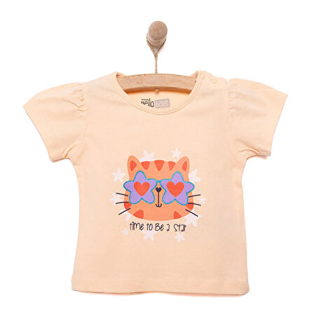 HelloBaby Basic Kız Star Kedi Baskılı T-Shirt Kız Bebek