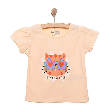 HelloBaby Basic Kız Star Kedi Baskılı T-Shirt Kız Bebek
