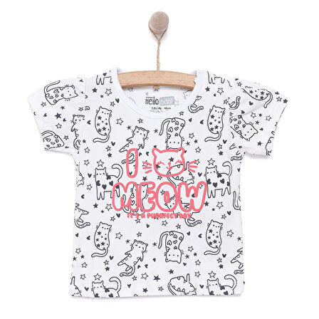 HelloBaby Basic Kız Meow Desenli T-Shirt Kız Bebek