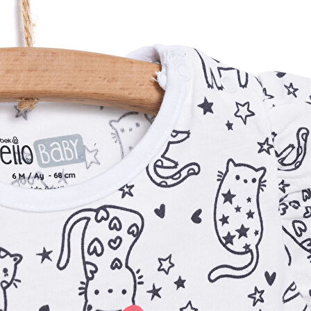 HelloBaby Basic Kız Meow Desenli T-Shirt Kız Bebek