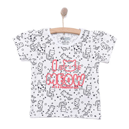 HelloBaby Basic Kız Meow Desenli T-Shirt Kız Bebek