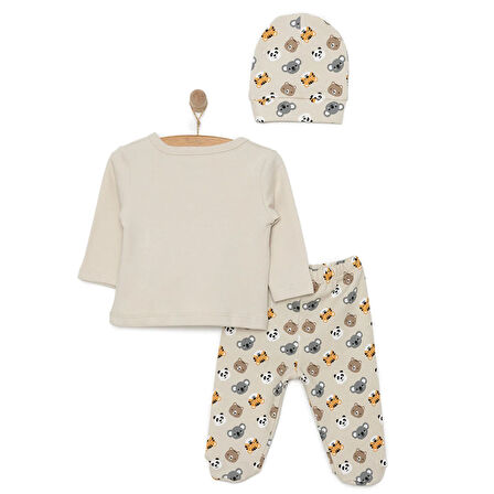 HelloBaby Yenidoğan Zıbın-Şapka-Patikli Alt 3lü Set Erkek Bebek