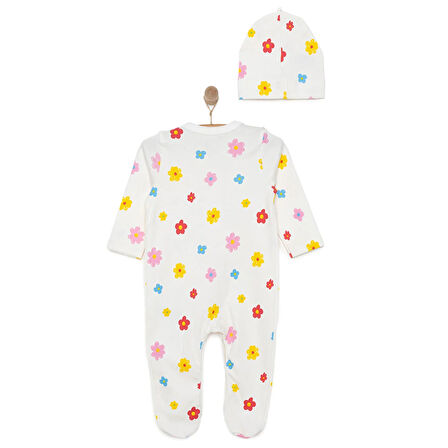 HelloBaby Yenidoğan Çiçek Baskılı Kız Tulum-Şapka Kız Bebek