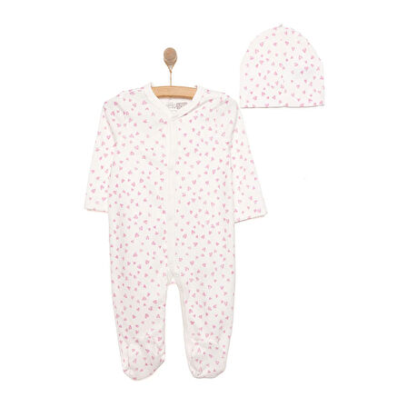 HelloBaby Yenidoğan Kalp Baskılı Kız Tulum-Şapka Kız Bebek