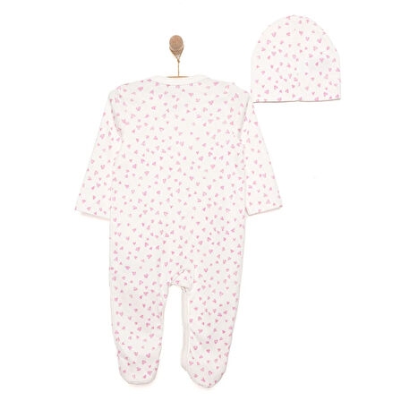 HelloBaby Yenidoğan Kalp Baskılı Kız Tulum-Şapka Kız Bebek