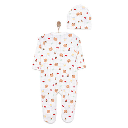 HelloBaby Yenidoğan Hayvanlar Baskılı Kız Tulum-Şapka Kız Bebek