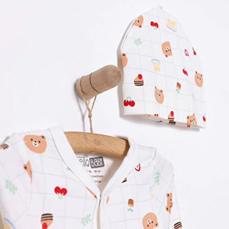 HelloBaby Yenidoğan Hayvanlar Baskılı Kız Tulum-Şapka Kız Bebek