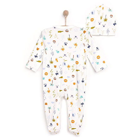 HelloBaby Yenidoğan Hayvanlar Baskılı Erkek Tulum-Şapka Erkek Bebek