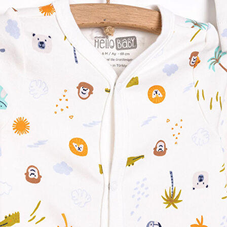 HelloBaby Yenidoğan Hayvanlar Baskılı Erkek Tulum-Şapka Erkek Bebek