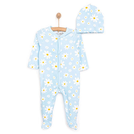 HelloBaby Yenidoğan Çiçek Baskılı Kız Tulum-Şapka Kız Bebek