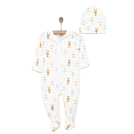 HelloBaby Yenidoğan Hayvanlar Baskılı Kız Tulum-Şapka Kız Bebek