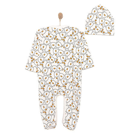 HelloBaby Yenidoğan Hayvanlar Baskılı Kız Tulum-Şapka Kız Bebek