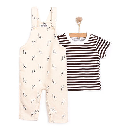 HelloBaby Yenidoğan Zürafa Desen Salopet Tshirt Takım Unisex