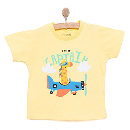 HelloBaby Basic Erkek Pilot Zürafa Baskılı T-Shirt Erkek Bebek