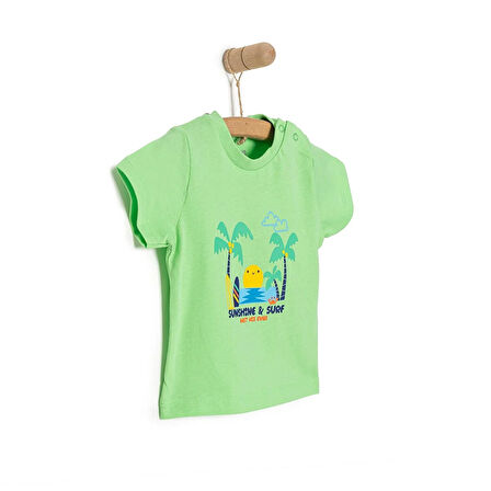 HelloBaby Basic Erkek Güneş ve Palmiye Baskılı T-Shirt Erkek Bebek