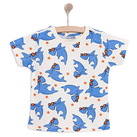 HelloBaby Basic Erkek Köpek Balığı Baskılı T-Shirt Erkek Bebek