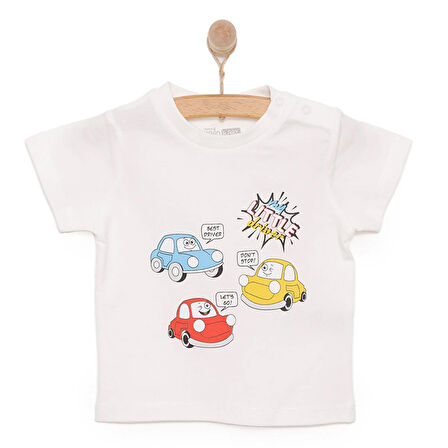 HelloBaby Basic Erkek Kazalı Araba Baskılı T-Shirt Erkek Bebek