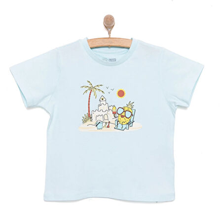 HelloBaby Basic Erkek Ananas ve Kumsal Baskılı T-Shirt Erkek Bebek