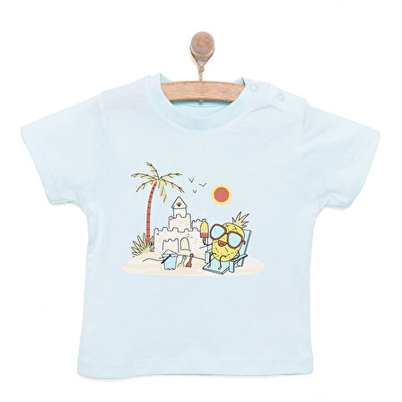 HelloBaby Basic Erkek Ananas ve Kumsal Baskılı T-Shirt Erkek Bebek