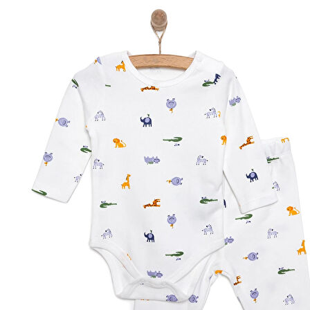 HelloBaby Hayvanlar  Baskılı Yenidoğan Erkek Body-Patiksiz Alt Erkek Bebek