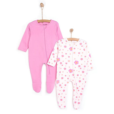HelloBaby Yenidoğan Kız  2li Patikli Tulum Kız Bebek