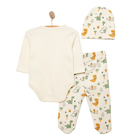 HelloBaby Ayıcık Baskılı Yenidoğan Uni Body-Patikli Alt-Şapka Unisex