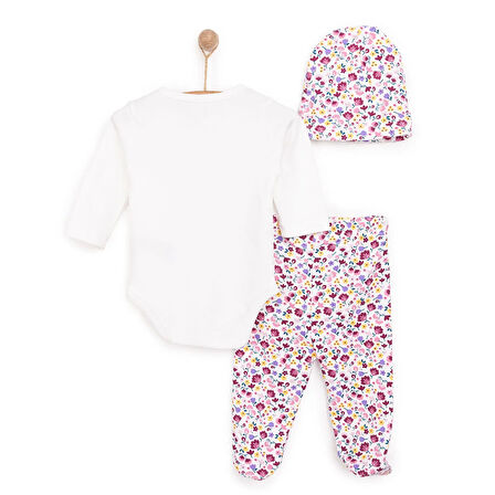 HelloBaby Kalp Baskılı Yenidoğan Kız Body-Patikli Alt-Şapka Kız Bebek