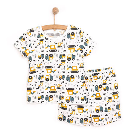 HelloBaby Erkek Çocuk  Kısa Kol Kamyon Desenli Bisiklet Yaka Pijama Takımı