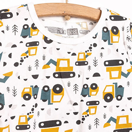 HelloBaby Erkek Çocuk  Kısa Kol Kamyon Desenli Bisiklet Yaka Pijama Takımı
