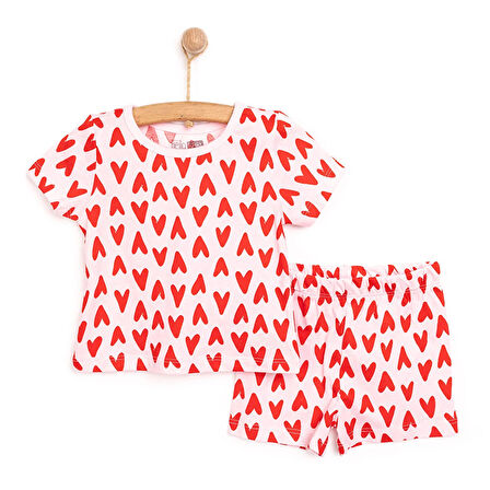HelloBaby Kısa Kol Kalp Desenli Bisiklet Yaka Pijama Takımı