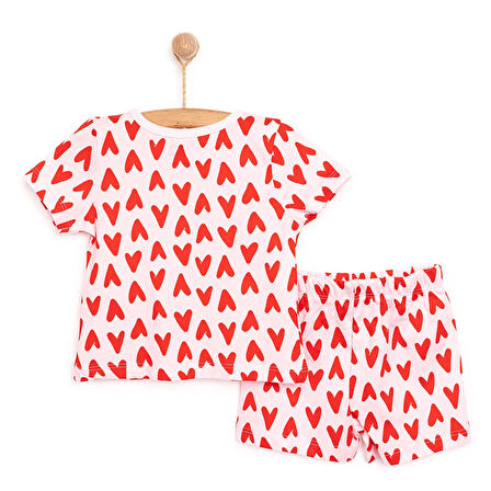 HelloBaby Kısa Kol Kalp Desenli Bisiklet Yaka Pijama Takımı