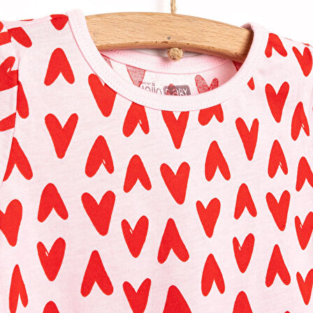 HelloBaby Kısa Kol Kalp Desenli Bisiklet Yaka Pijama Takımı