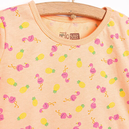 HelloBaby Kısa Kol Filamingo Desenli Bisiklet Yaka Pijama Takımı
