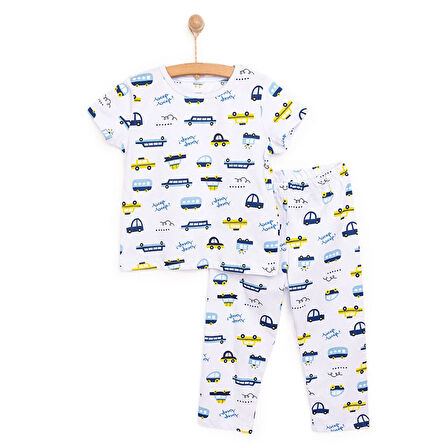 HelloBaby Erkek Kısa Kol Araba Desenli Bisiklet Yaka Pijama Takımı