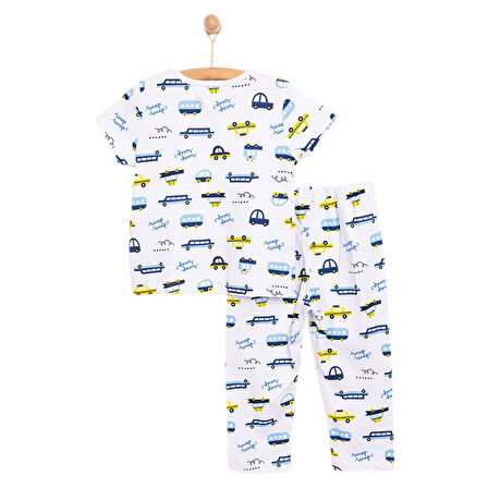 HelloBaby Erkek Kısa Kol Araba Desenli Bisiklet Yaka Pijama Takımı