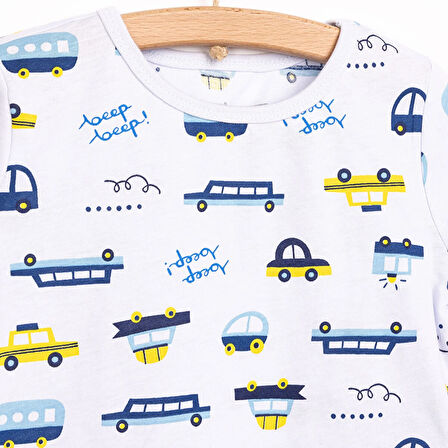 HelloBaby Erkek Kısa Kol Araba Desenli Bisiklet Yaka Pijama Takımı
