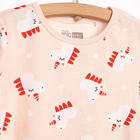 HelloBaby Kısa Kol Unicorn Desenli Bisiklet Yaka Pijama Takımı