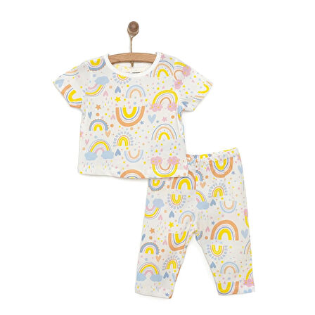 HelloBaby Kısa Kol Gökkuşağı Desenli Bisiklet Yaka Pijama Takımı
