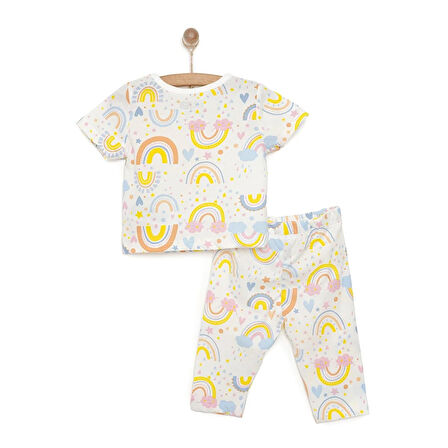 HelloBaby Kısa Kol Gökkuşağı Desenli Bisiklet Yaka Pijama Takımı