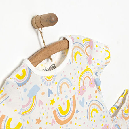 HelloBaby Kısa Kol Gökkuşağı Desenli Bisiklet Yaka Pijama Takımı