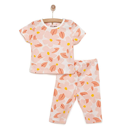 HelloBaby Kısa Kol Büyük Çiçek Desenli Bisiklet Yaka Pijama Takımı
