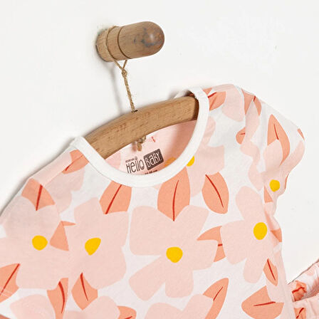 HelloBaby Kısa Kol Büyük Çiçek Desenli Bisiklet Yaka Pijama Takımı
