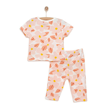 HelloBaby Kısa Kol Büyük Çiçek Desenli Bisiklet Yaka Pijama Takımı