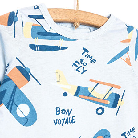 HelloBaby Uzun Kol Uçak Desenli Bisiklet Yaka Pijama Takımı