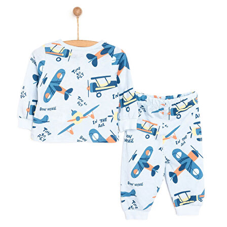 HelloBaby Uzun Kol Uçak Desenli Bisiklet Yaka Pijama Takımı