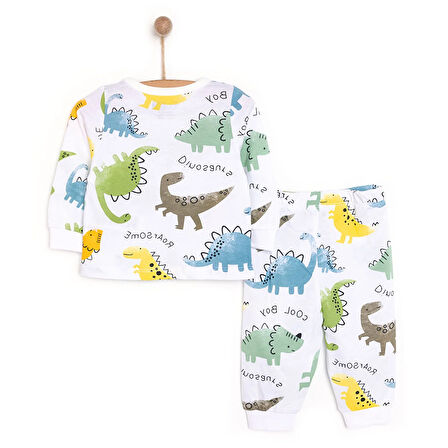 HelloBaby Uzun Kol Sevimli Dinazor Desenli Bisiklet Yaka Pijama Takımı