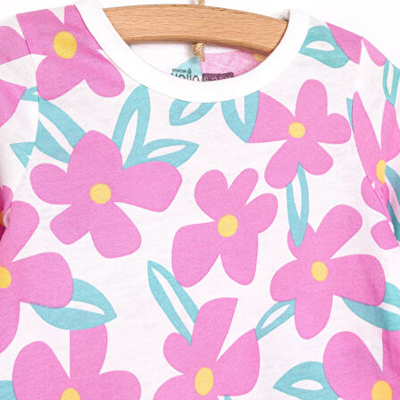 HelloBaby Kız Büyük Çiçek Desenli Uzun Kol Pijama Takımı