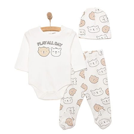 HelloBaby Zebra Baskılı Yenidoğan Erkek Body-Patikli Alt-Şapka Erkek Bebek